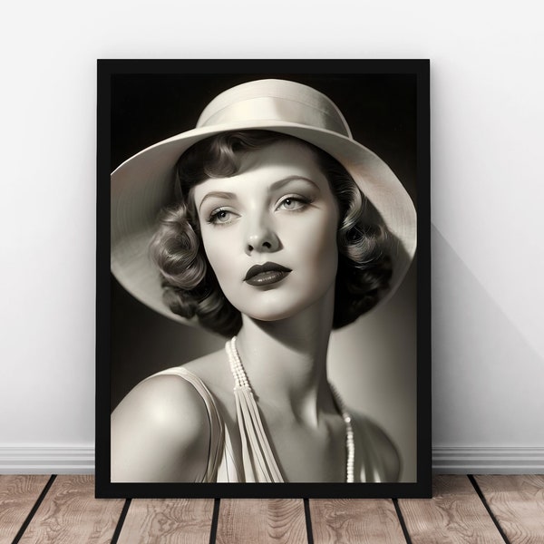 Art Deco Woman Portrait, Vintage Home Wall Art, Retro Female Figure, 1920s Flapper Fashion Print, Aesthetic Poster, INSTANT DIGITAL DOWNLOAD