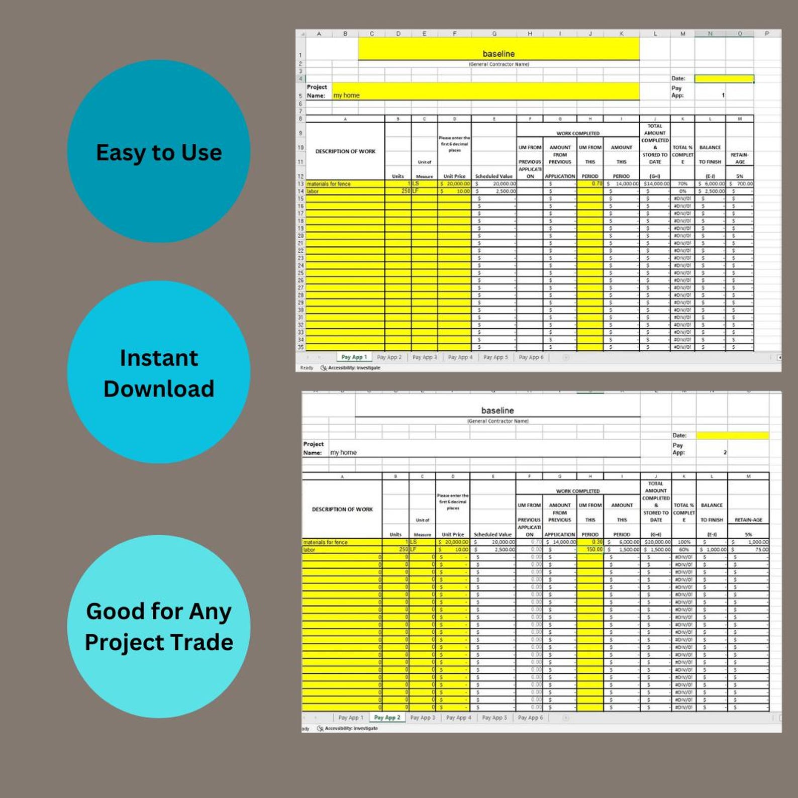 Progress Bill Layout Progress Billing Spreadsheet for Contractors - Etsy