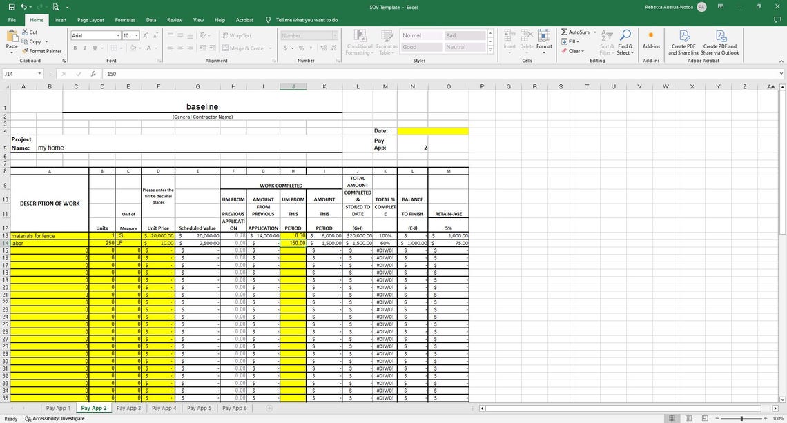 Progress Bill Layout Progress Billing Spreadsheet for Contractors - Etsy