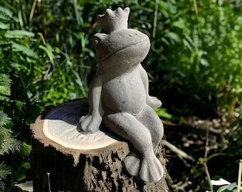 Königlicher Frosch - Steinfigur mit Krone als Kantenhocker (H/B/T: 35/24/21 cm, 10 kg), Steinguss für Haus und Garten, frostsicher