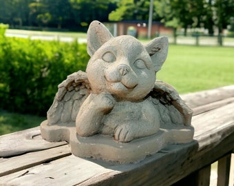 Büste einer Katze mit Engelsflügeln - Wetterfeste Steinguss-Skulptur (Maße: 21/22/10 cm)