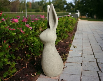 Kleiner moderner Hase aus massiv Steinguss, Steinfigur für Haus und Garten, frostsicher Maße H/B/T: 41cm/12cm/15cm ca. 4,4kg