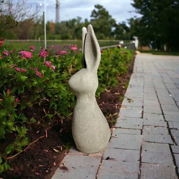 Small modern rabbit made of solid cast stone, stone figure for home and garden, frost-proof Dimensions H/W/D: 41 cm/12 cm/15 cm approx. 4.4kg