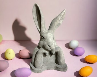 Großer aufgestützter Hase - Steinfigur mit stehenden Ohren (H/B/T: 37/21/15 cm, 7 kg) Steinguss für Haus und Garten by OriginalPaul