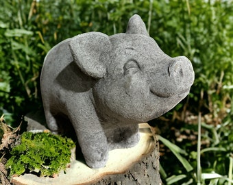 Frost-proof little pig - handmade in Germany - H 21 cm x W 13 cm x D 25 cm, stone figure for home and garden, OriginalPaul