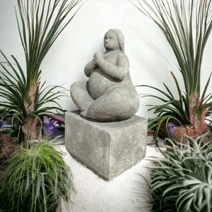 Yoga lady on base, frost-proof stone figure from our own production, solid cast stone for home and garden, OriginalPaul