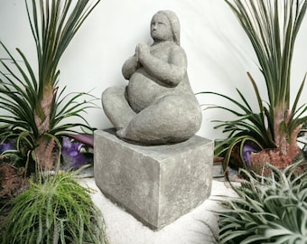 Yoga lady on base, frost-proof stone figure from our own production, solid cast stone for home and garden, OriginalPaul