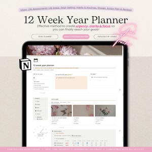 12 Week Year Planner Notion Template 90 Day Quarterly Planner 3 month Goal Project Management Digital Life Planner 2025 Goal Setting Tracker