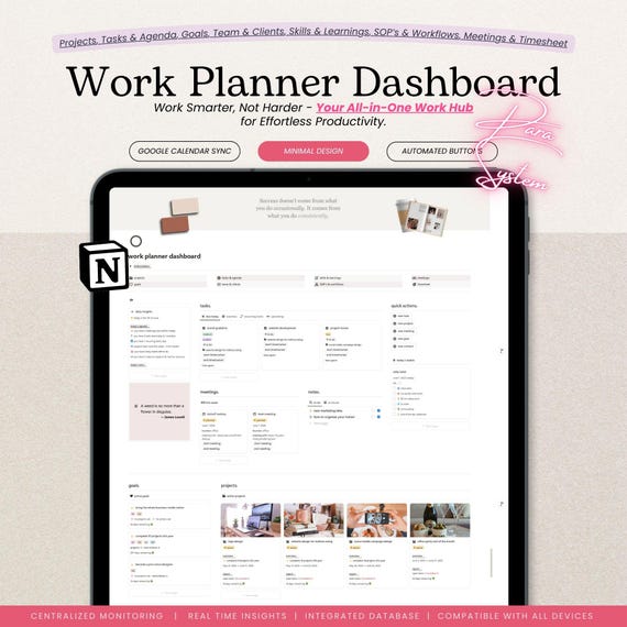 Work Planner Notion Template: Project Management Dashboard, Business Task Tracker (Digital Planner)