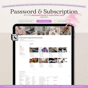 Password and Subscription Tracker | Notion Template | Password List & Log in Organizer | Login To My Account Information | Password Keeper