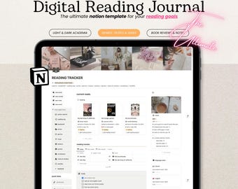 Digital Reading Journal | Light Academia Notion Reading Tracker Template | Minimal Book Log & Review Planner