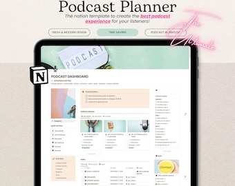 Podcast Planner Notion Template, Digital Podcast Content Creation Tracker, Content Calendar, Manage Episodes, Social Media, Guests, Goals