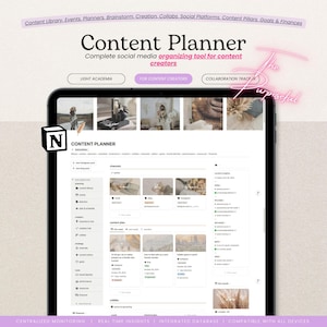 Ultimate Social Media Content Planner Notion Template for Content Creators, Light Academia Content Marketing Calendar Notion Dashboard
