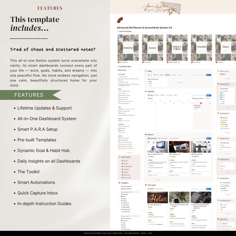 Notion Life Planner Template, Second Brain System, Goals, Habits, Finance Tracker, All in One Dashboard 2026