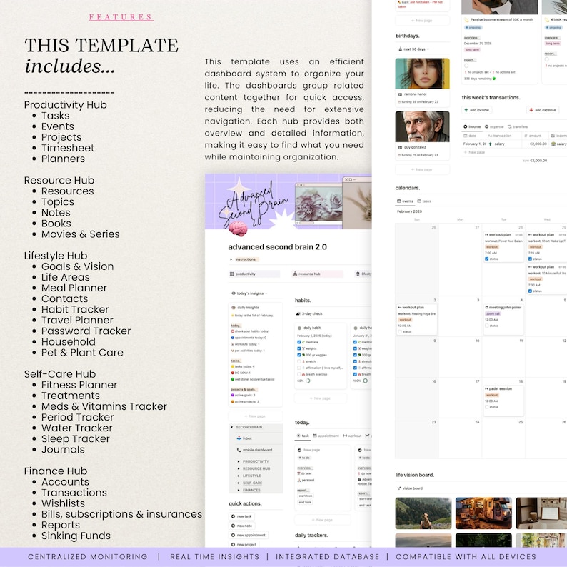 Notion Advanced Second Brain 2.0 All in One Life Planner Notion Template ADHD Digital Planner 2025 Aesthetic Notion That Girl Adult Planner