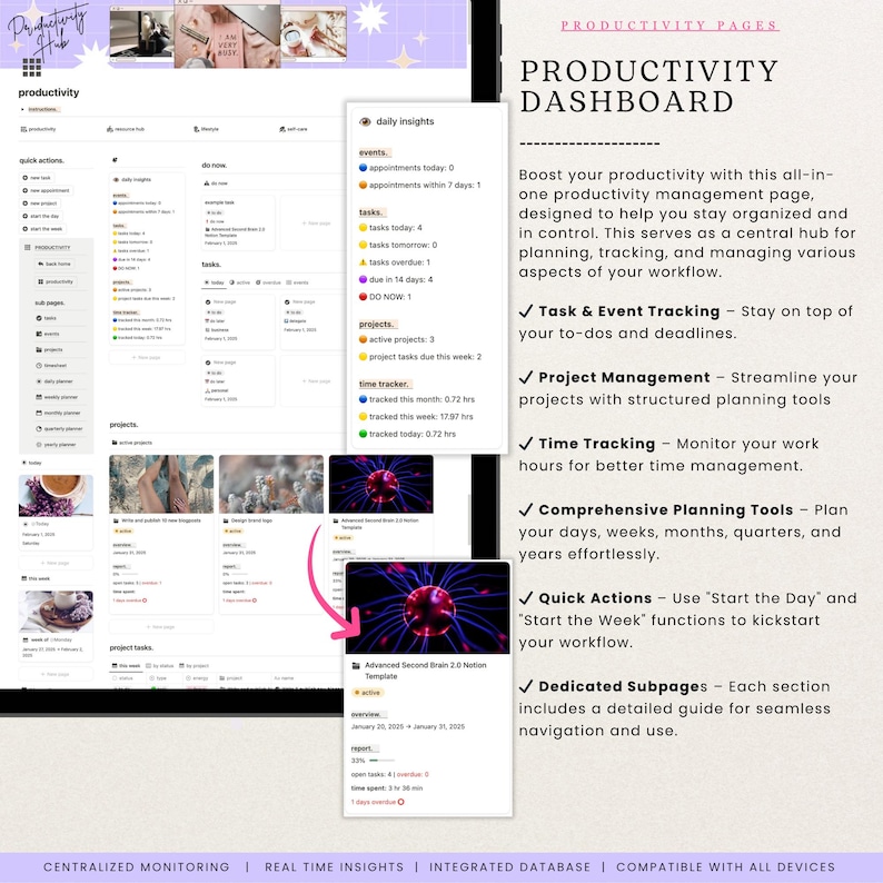 Notion Advanced Second Brain 2.0 All in One Life Planner Notion Template ADHD Digital Planner 2025 Aesthetic Notion That Girl Adult Planner