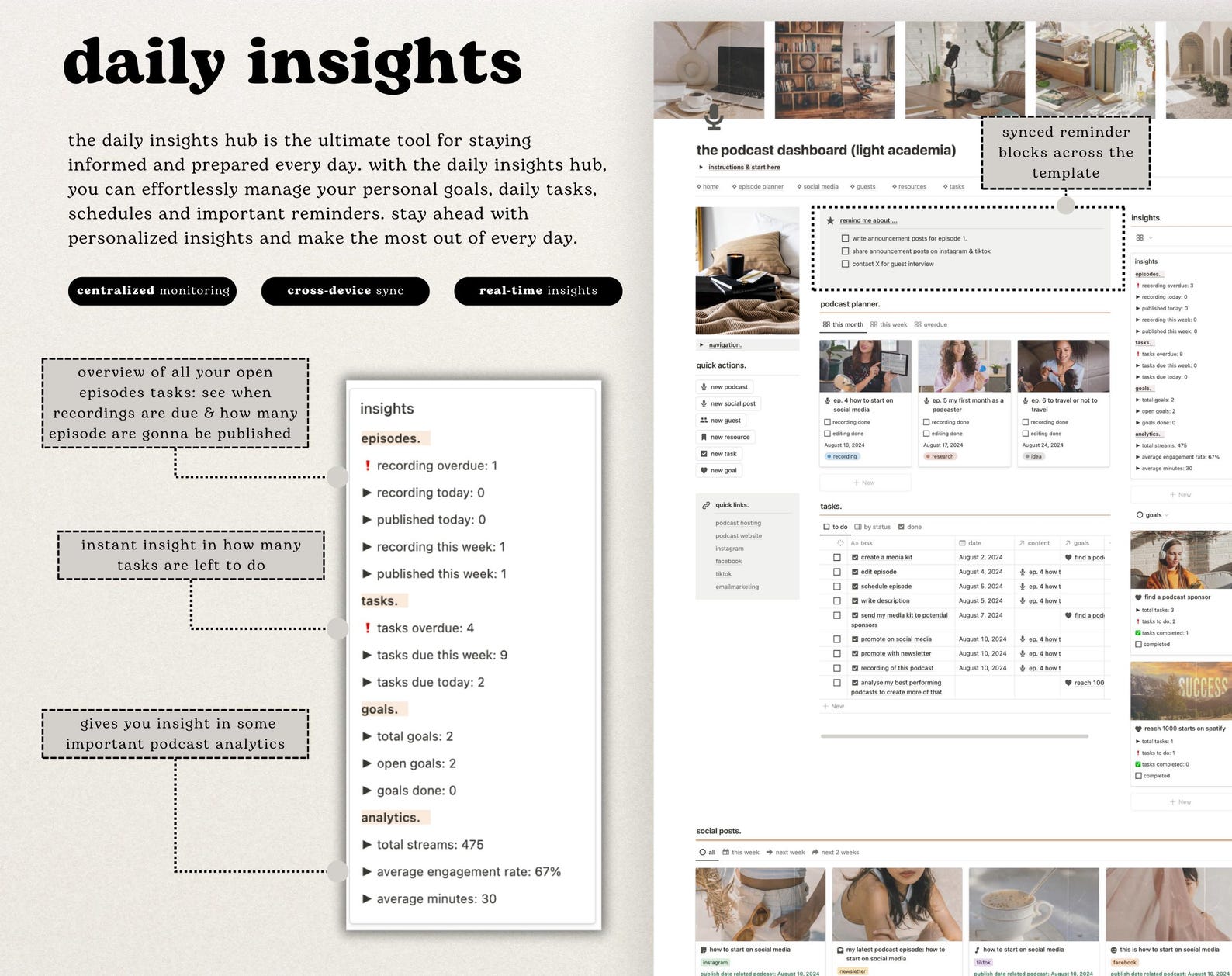 Podcast Planner Notion Template, Light Academia Podcast Tracker ...