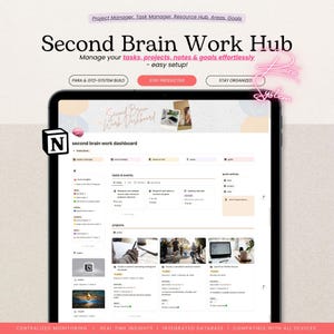 Notion Second Brain Work Dashboard Notion Template, ADHD Notion Life Business Planner, Project Management Daily Task Tracker GTD PARA Notes