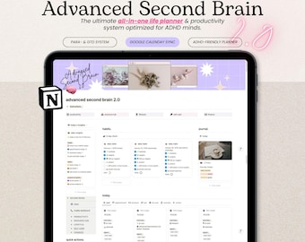 Notion Second Brain och Livsplanerare: ADHD-vänlig allt-i-ett-mall (digital nedladdning)