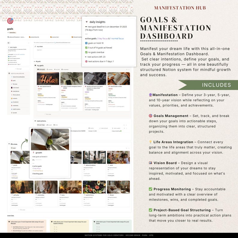 Notion Life Planner Template, Second Brain System, Goals, Habits, Finance Tracker, All in One Dashboard 2026
