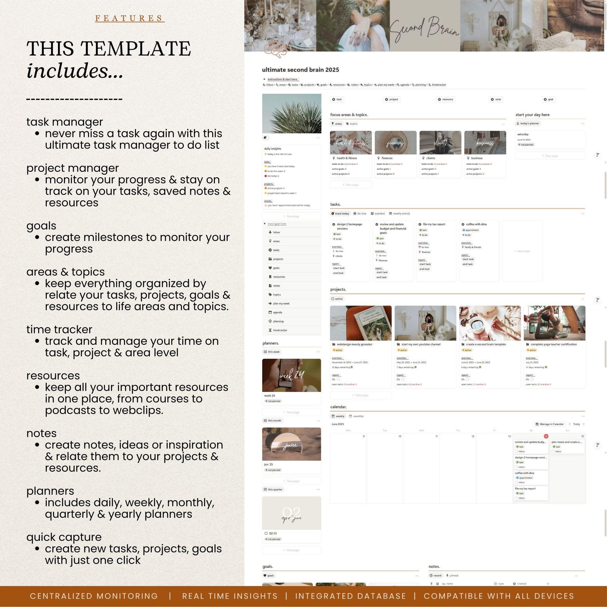 Second Brain Notion Template | PARA & GTD Project Management Dashboard ...