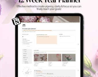 12 Week Year Notion Planner 2026 | 90 Day Goal Setting & SMART Goals | Quarterly Planner, Habit Tracker, Vision Board, Productivity Planner