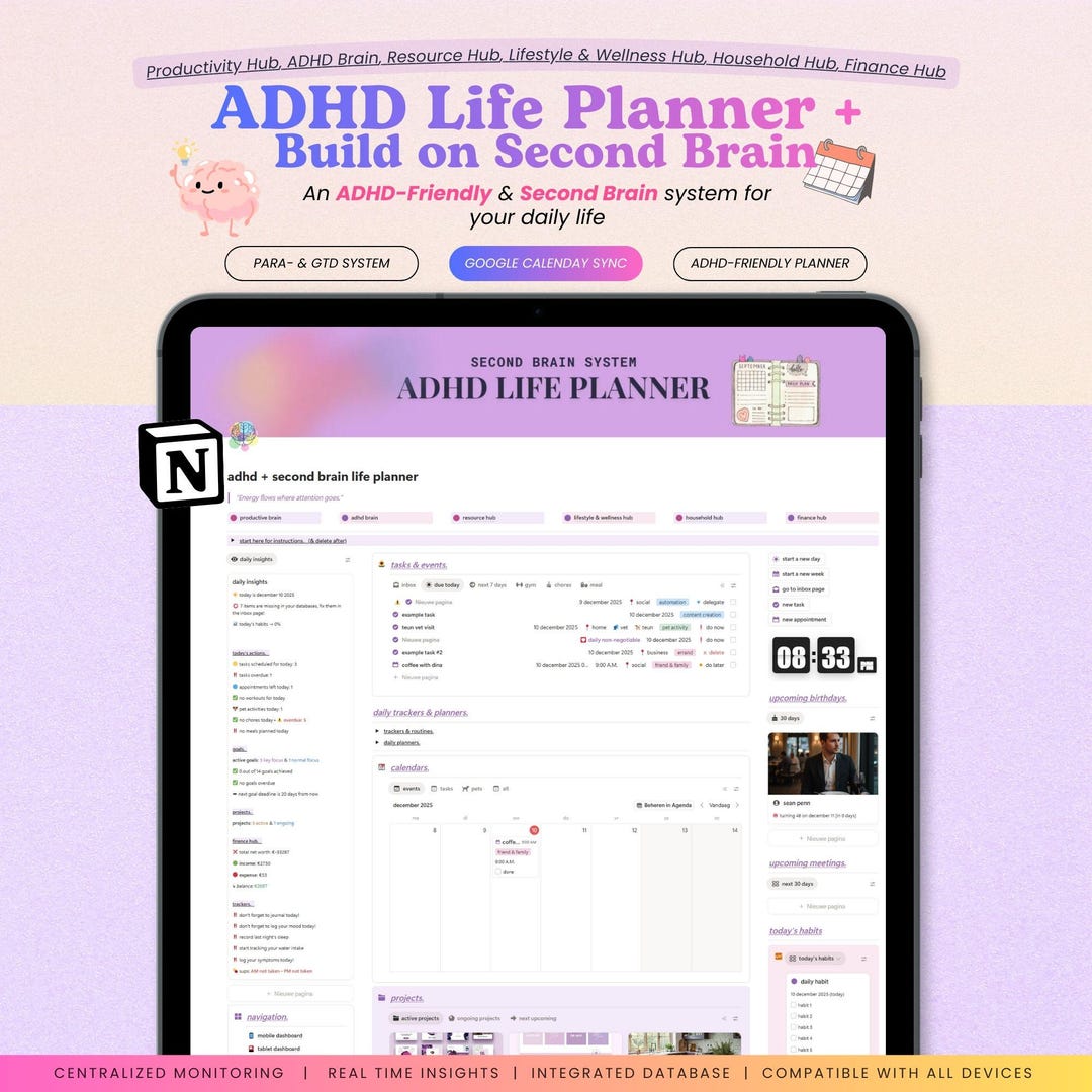 ADHD Notion Life Planner | Personal All-in-one Second Brain Template ...