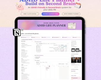 ADHD Notion Life Planner | Personal All-in-One Second Brain Template | Digital Productivity Dashboard