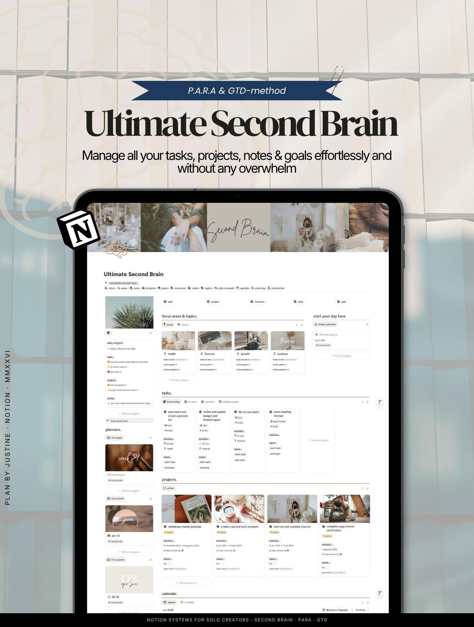 Second Brain Notion Template | PARA & GTD Project Management Dashboard ...