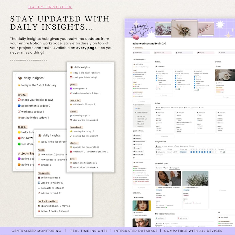 Notion Advanced Second Brain 2.0 All in One Life Planner Notion Template ADHD Digital Planner 2025 Aesthetic Notion That Girl Adult Planner