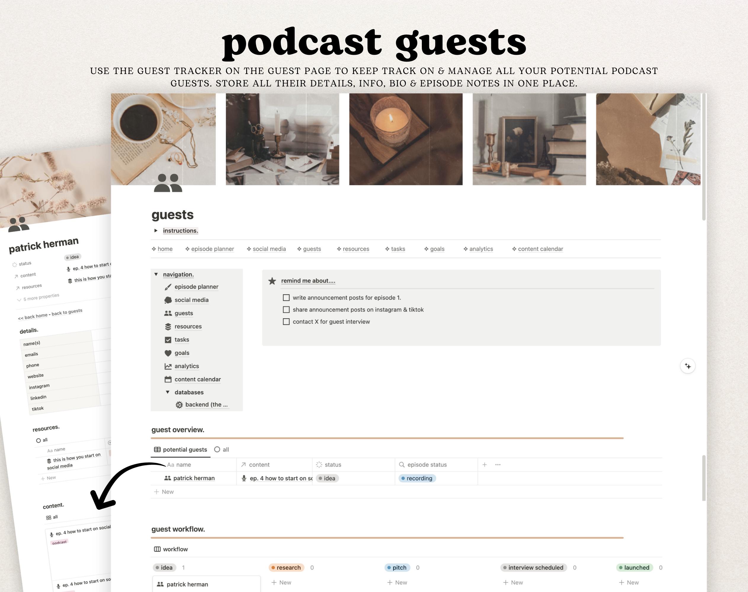 Podcast Planner Notion Template, Light Academia Podcast Tracker ...