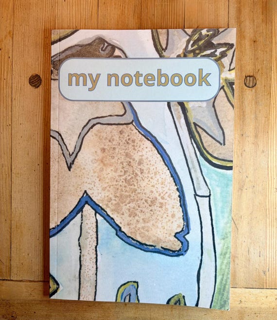 Unlined Multipurpose Notebook, Daily Journal, Floral Design, in colour, on every page, 100 Pages