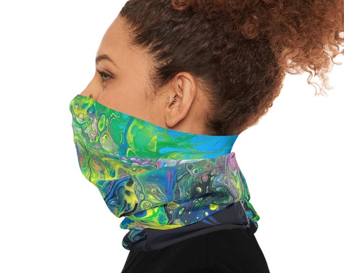 Featured listing image: Lightweight Neck Gaiter, Multicolored Abstract Design, Neck Scarf, Face Covering, Fashion Accessory, Headband