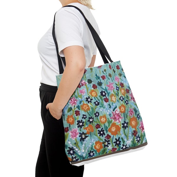 Tote Bag, Stylish tote, All-over floral print, Wildflowers, Long handles, gift for mom, gift for her, beach bag, shopping bag