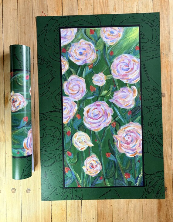 Backyard Roses Art Print Wrapping Paper Sheets (12x18 inches), Eco-Friendly Recyclable Paper