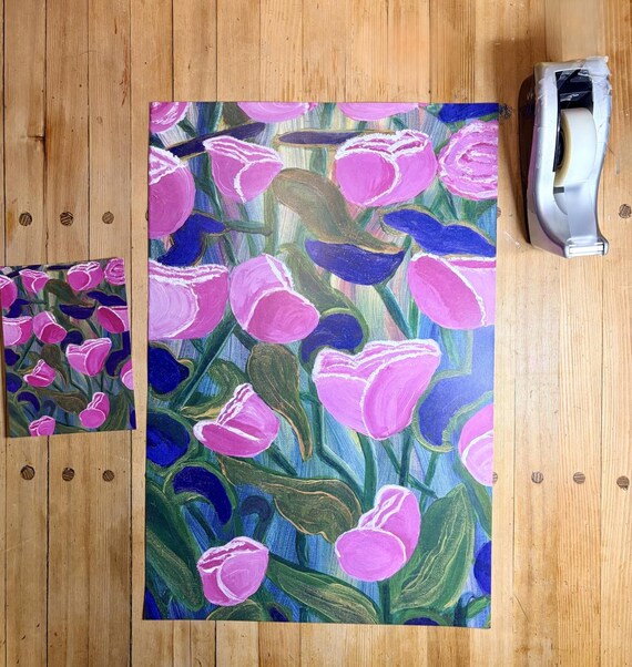 Floral Gift Wrap Sheets and Art Card, Lush Pinks Design, Eco-Friendly Paper