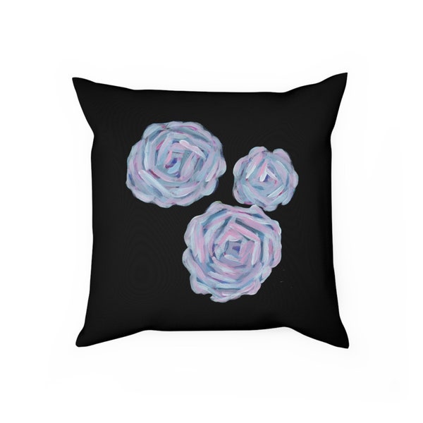 Coussin noir avec motif floral, motif roses de pays, coussin en coton de créateur, coussin décoratif, coussin de canapé, coussin décoratif, coussin décoratif