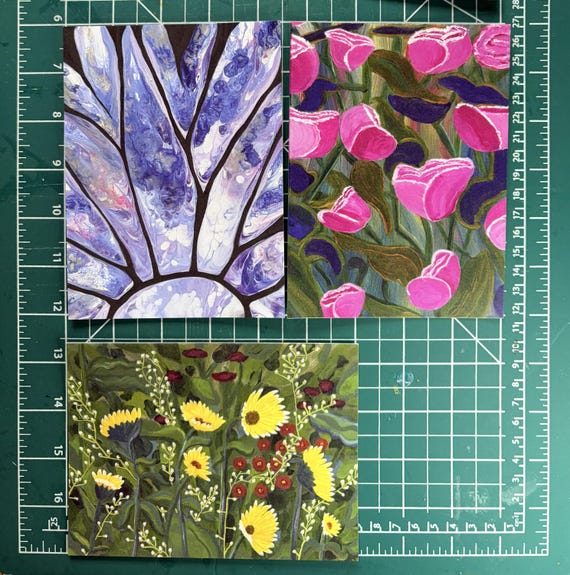 Floral Art Postcards, Illustrated Greeting Cards, Any Occasion Stationery (4.5x6.5 inches)
