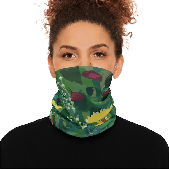 Green Floral Neck Gaiter, UPF 50+ Sun Protection, Multifunctional Headband Scarf