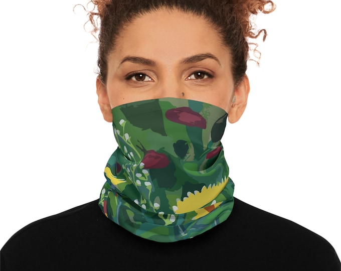 Featured listing image: Floral Neck Gaiter: Green & Gold Headband Scarf, UPF 50+ Sun Protection