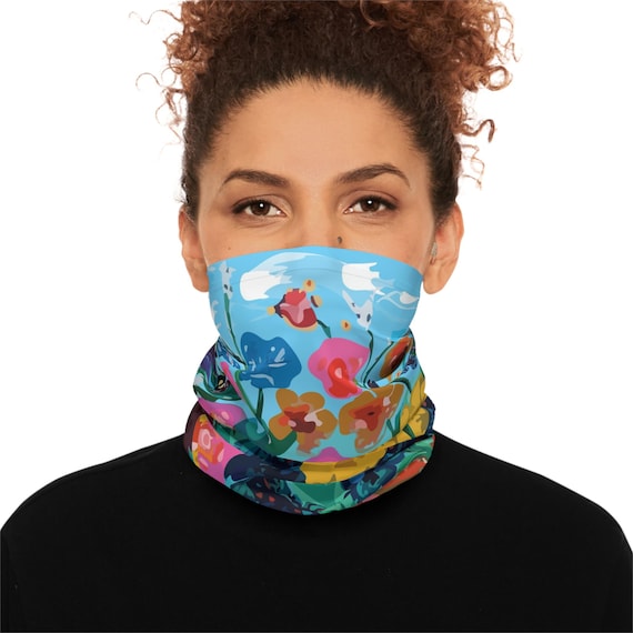 Bright Floral Neck Gaiter, Lightweight Tube Scarf, UPF 50+ Sun Protection, Summer Pop Flowers
