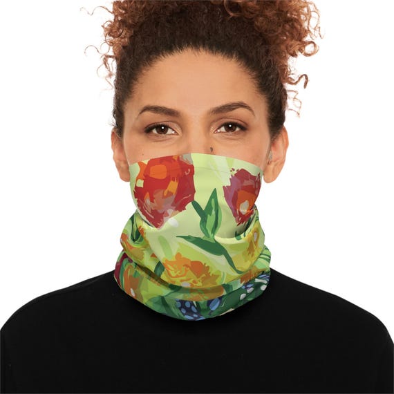 Floral Neck Gaiter, Lightweight Face Covering, UPF 50+ Sun Protection, Acrylic Painting Design