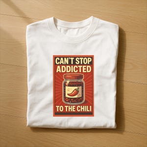 Funny Chili Oil Shirt - Can&#39;t Stop Addicted to the Chili T-Shirt - Spicy Food Lover Tee - Hot Sauce Gift - Bella Canvas 3001 Unisex Graphic