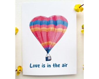 Valentine’s Day greetings card | love is in the air | heart hot air balloon | cute love anniversary | Valentines romantic card | for him her
