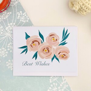 Beste wensen wenskaart | Rozenbloemenkaarten | Gefeliciteerd wenscadeau voor | Botanisch voor vriend moeder vader collega minimalistische groet
