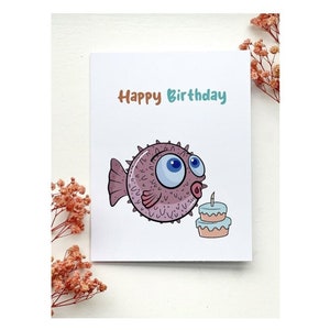 Carte d'anniversaire drôle de poisson | de voeux d'animal poisson-globe | Cartes d'anniversaire humoristiques idiotes | pour elle | Pour lui | Carte de joyeux anniversaire | Mignon