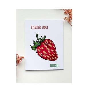 Tarjeta de felicitación de muchas gracias / Tarjeta de agradecimiento de fresa / Tarjeta de fruta divertida y tonta / Lindo regalo para ella o él / Tarjeta de humor para un amigo