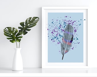 Feather Abstract Wall Art Print A4, A5 Size | Cozy Minimalistic Wall Decor Illustration | Boho minimalistic poster | Abstract for home house