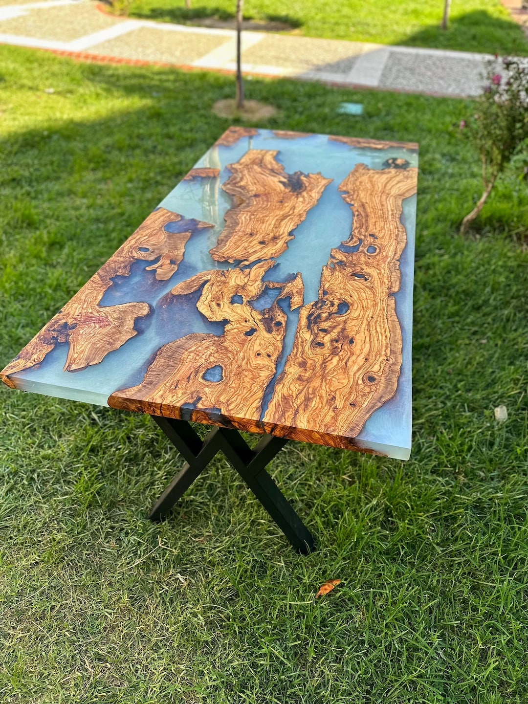 White Epoxy Table, Epoxy Resin, Rustic White Table, Custom Dining Table, Garden Decor, Kitchen