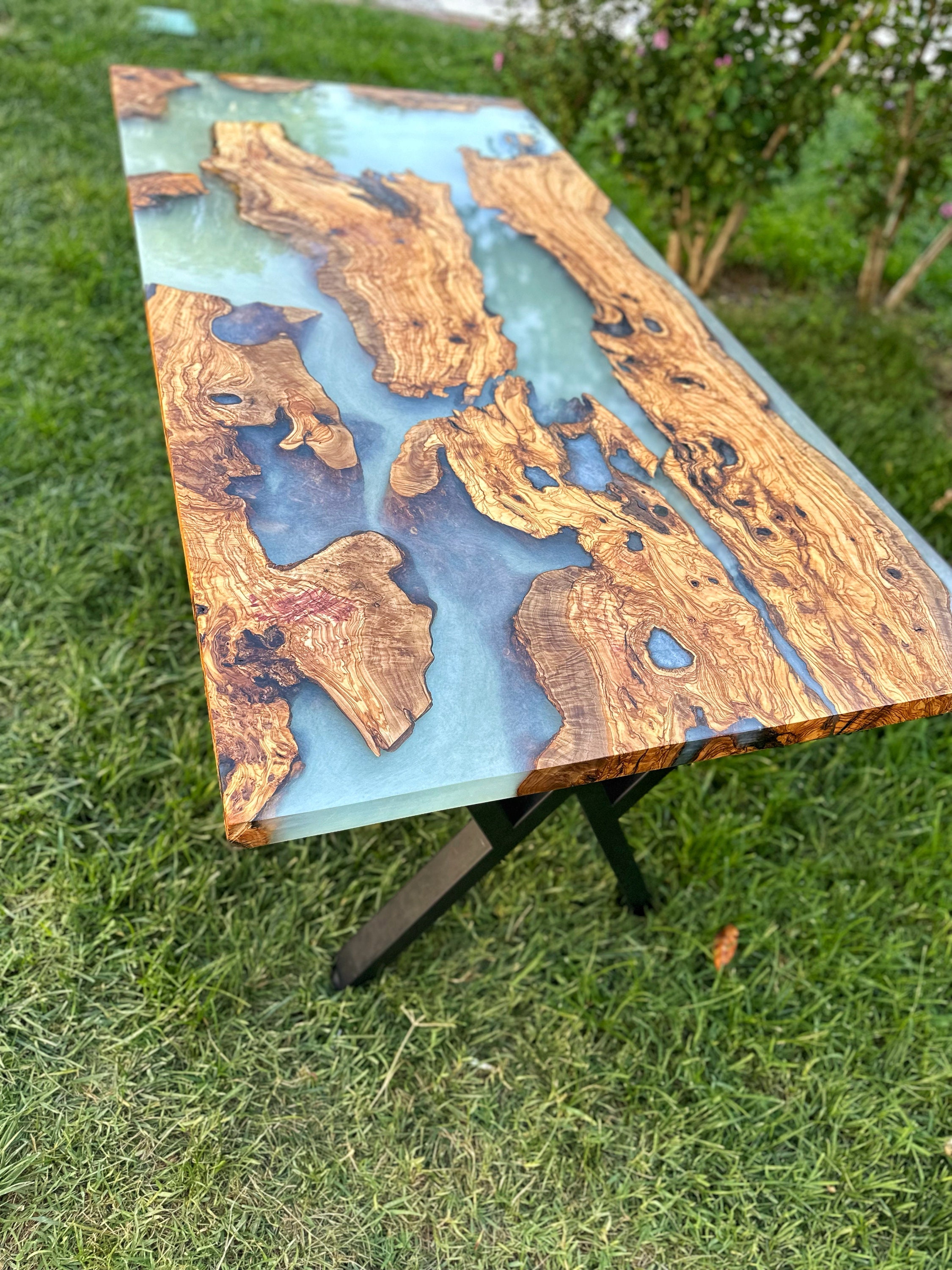 White Epoxy Table, Epoxy Resin, Rustic White Table, Custom Dining Table